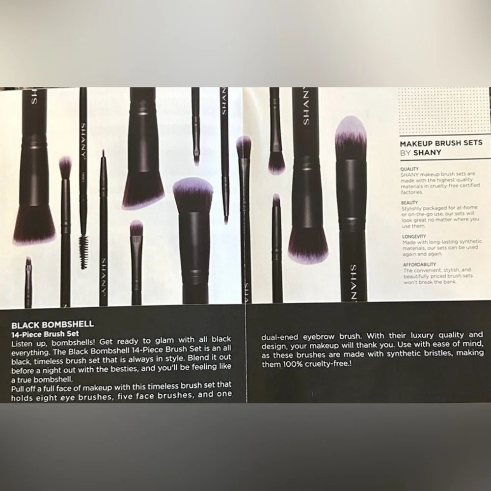 SHANY Black Bombshell 14-Piece Brush Set With Synthetic Bristles, New In Box